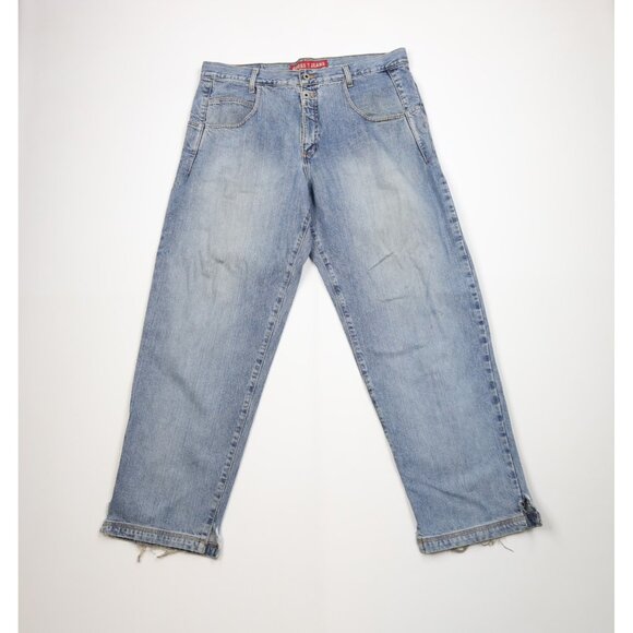 Vintage 90s Guess Mens 38x32 Distressed Baggy Fit Wide Leg Denim Jeans Blue - Picture 1 of 16